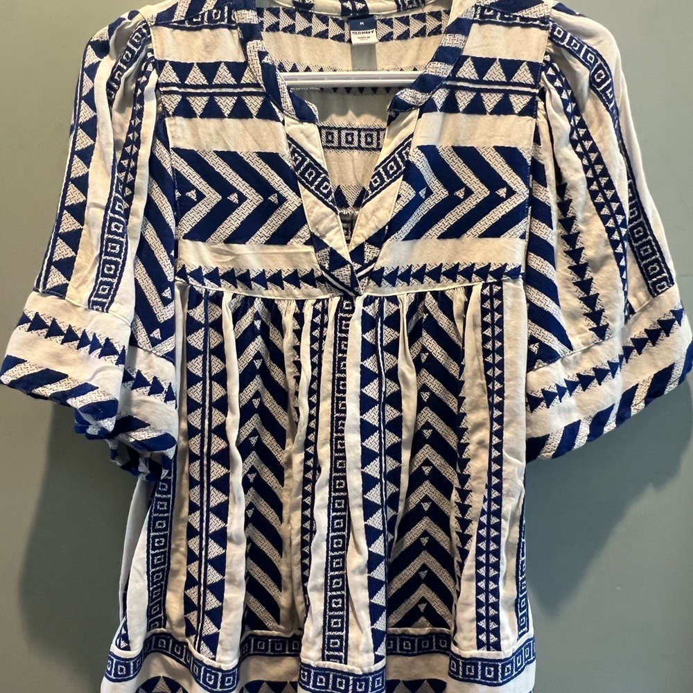 Old Navy Navy and White Tribal Print Blouse